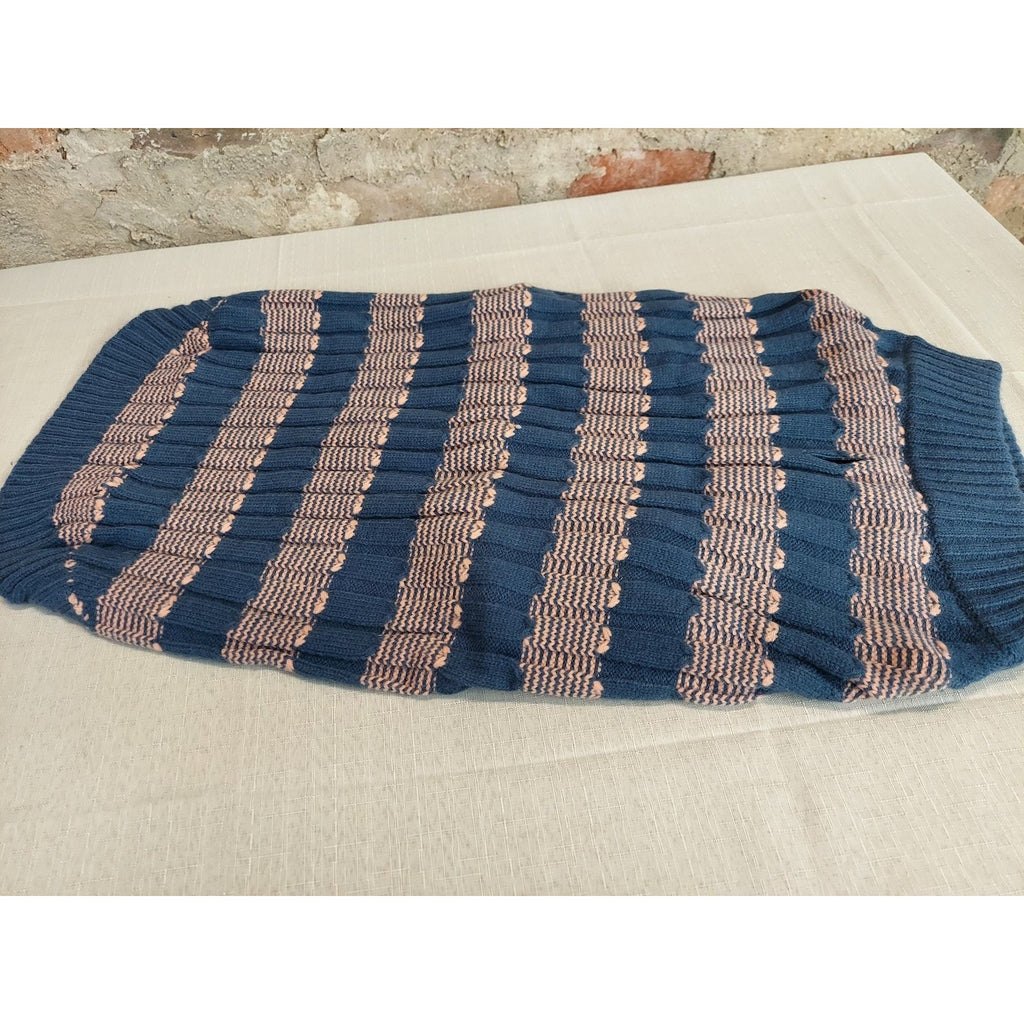 Dog Sweater SZ 2X Knit Pullover Blue Tan Striped Ribbed Texture Pet Clothes