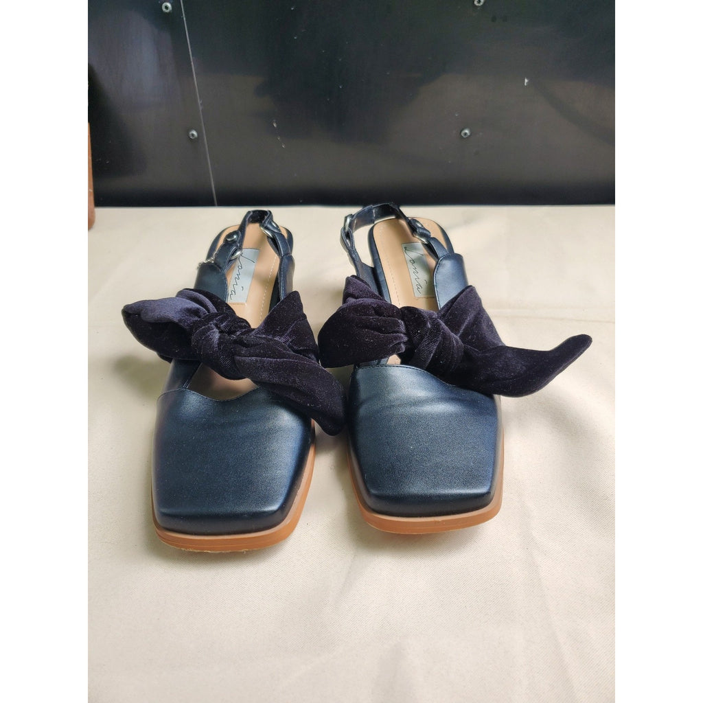Lamoda Womens Slingback Heels Square Toe Black Size 10 Block Heel Velvet Bow