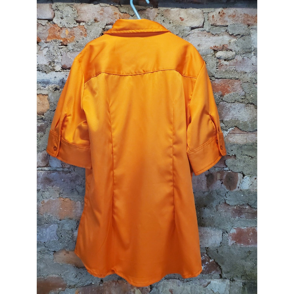 Womens Orange Tunic Shirt XS Short Sleeve Button Down Collared Oversized Italy
