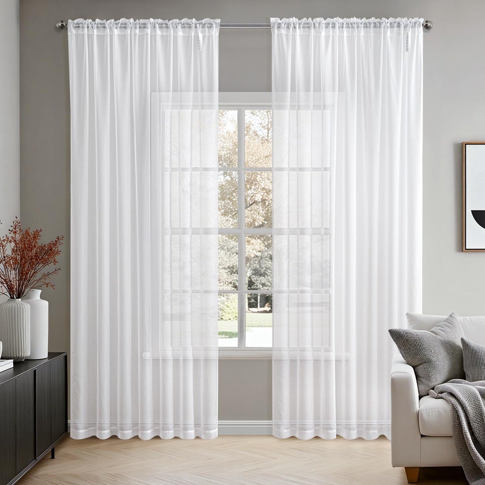 Sheer Curtains White Window 2 Panels Rod Pocket Light Filtering 70x90"
