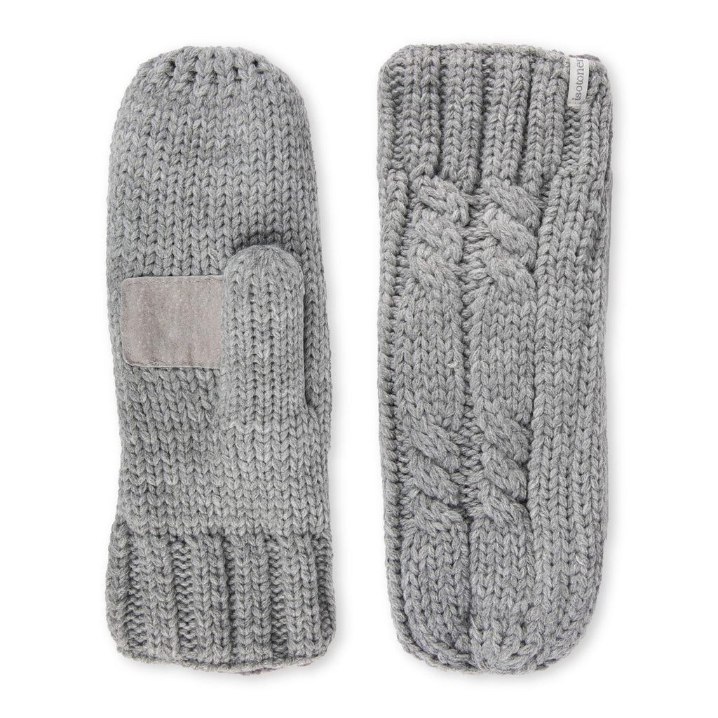 Isotoner Womens Mittens One Size Heather Grey Cable Knit Warm Cozy Winter