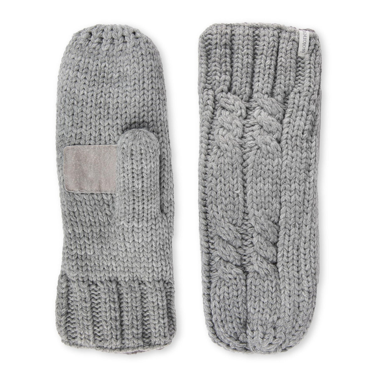 Isotoner Womens Mittens One Size Heather Grey Cable Knit Warm Cozy Winter