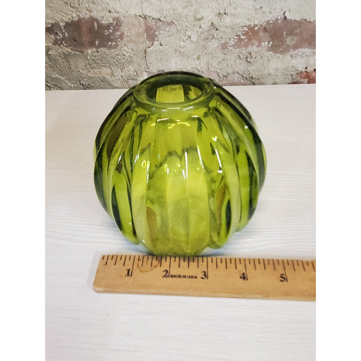 Green Ribbed Ruffled Glass Light Lamp Shade Globe Ceiling Fan Vintage 5 Inch