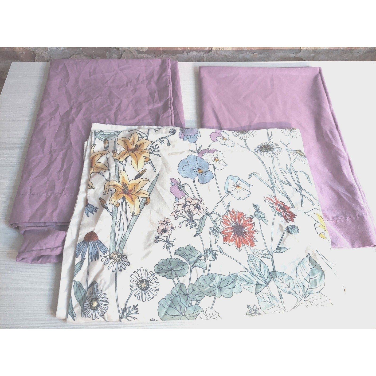 Floral Botanical Print Lot of 3 Pillow Shams Multicolor Lavender Purple Flowers