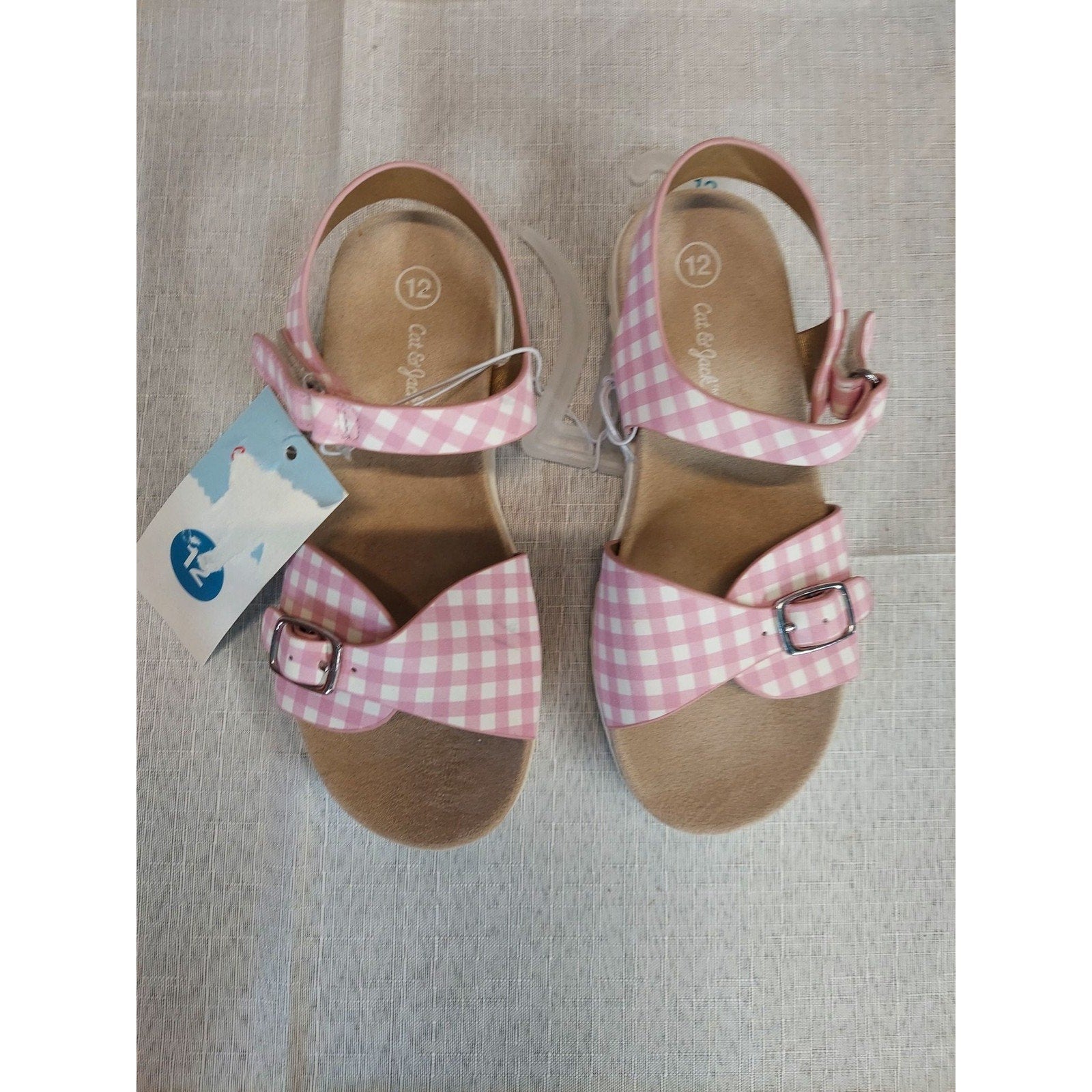Cat & Jack Girls Footbed Sandals Size 12 Pink White Gingham NWT Shoes Checkered