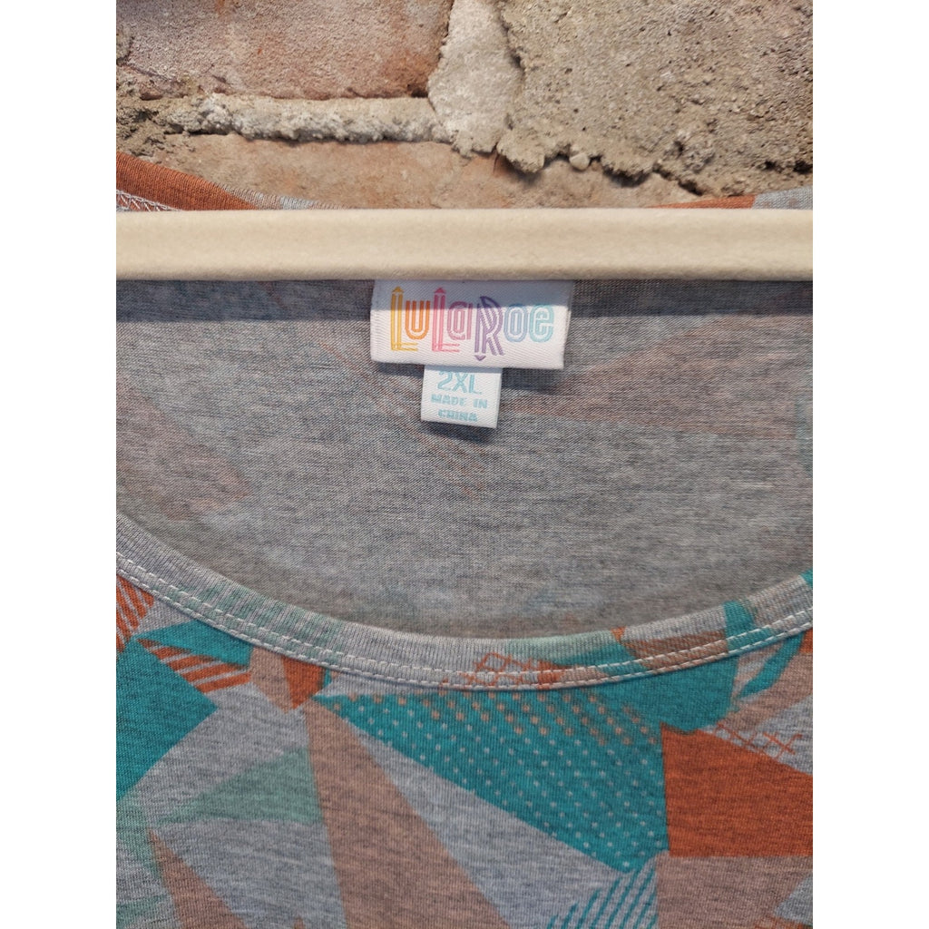 LuLaRoe Womens 2XL Dress Gray Orange Teal Geometric NWT A Line Short Sleeve
