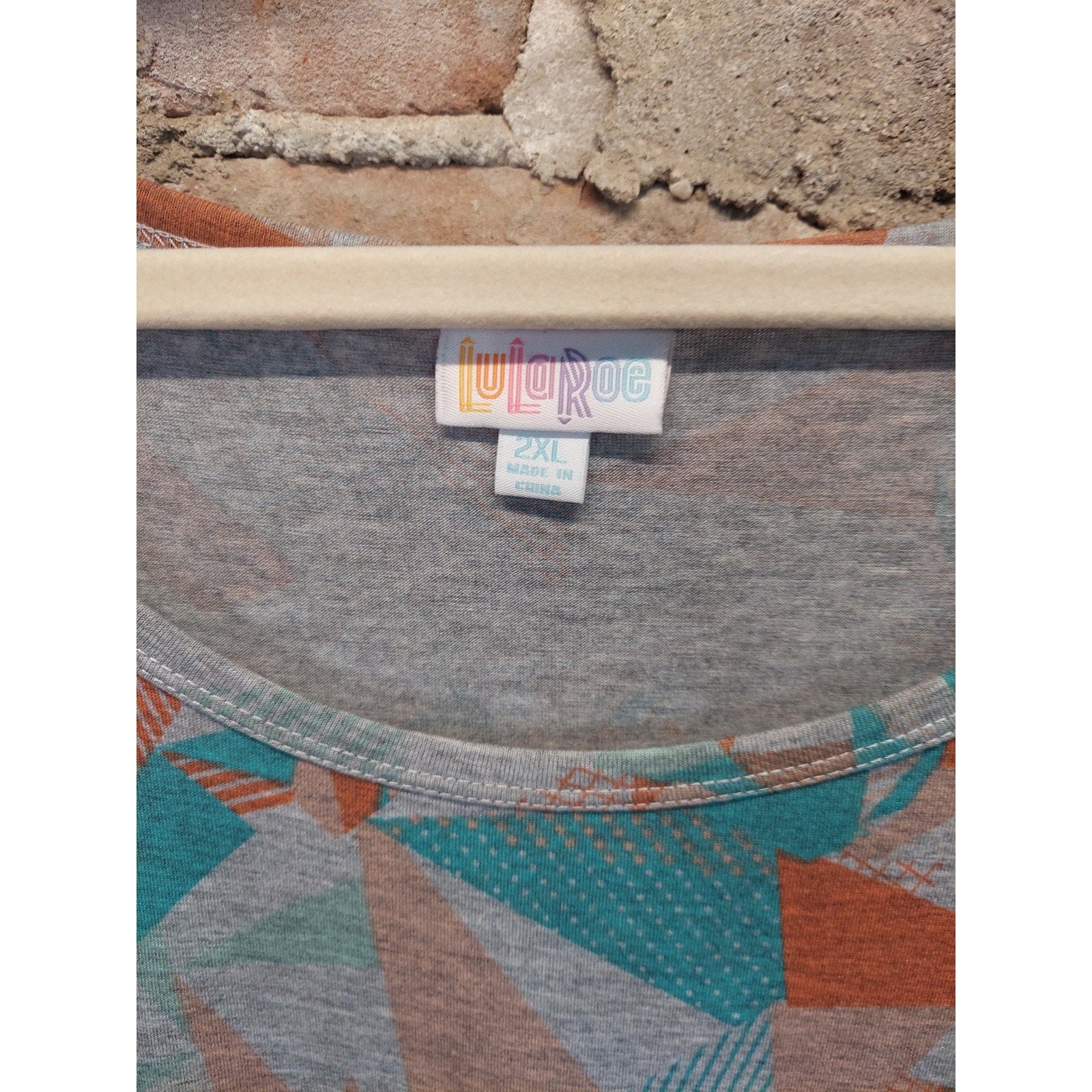 LuLaRoe Womens 2XL Dress Gray Orange Teal Geometric NWT A Line Short Sleeve