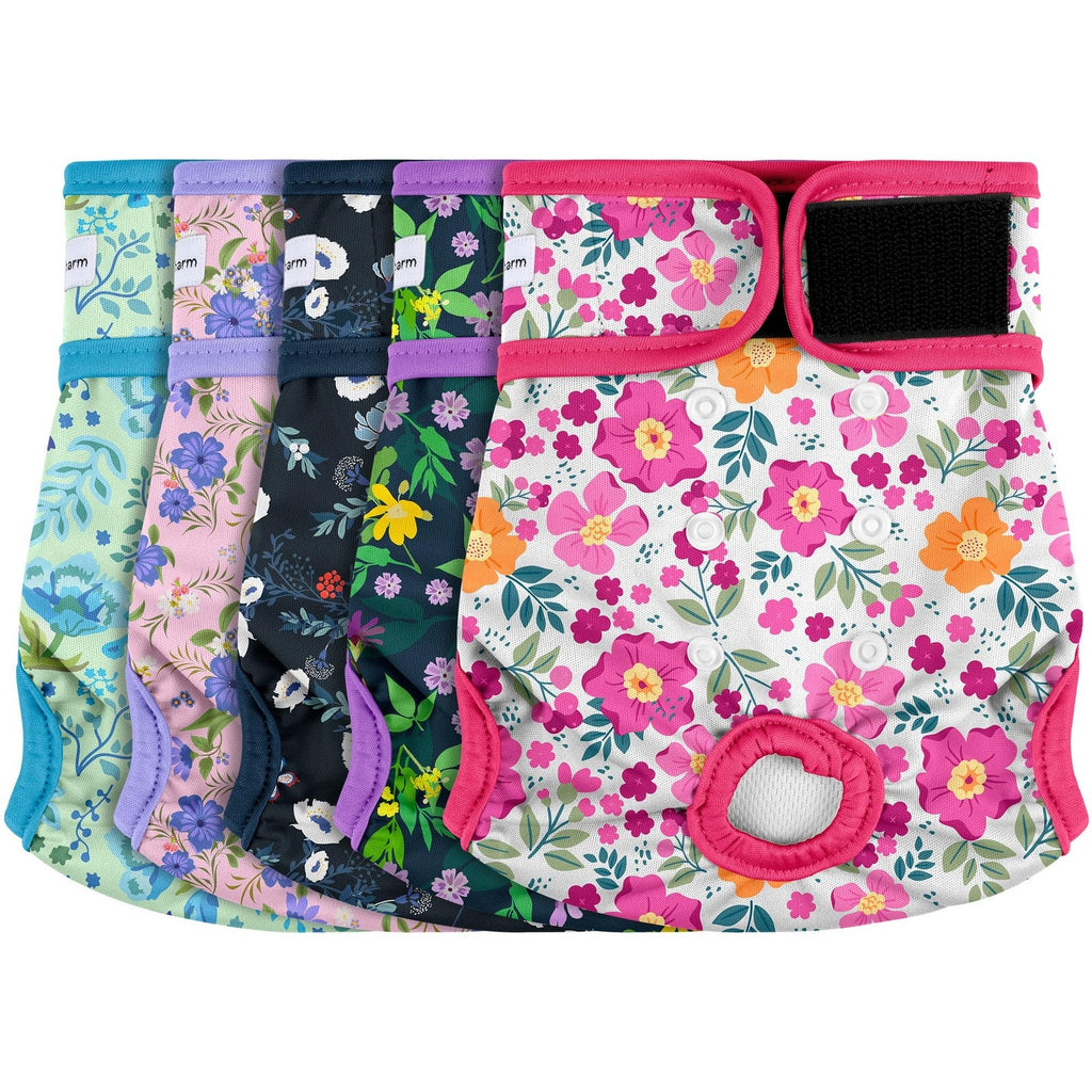 Barkling Female Dog Diapers L Large Washable Reusable 6 Pack Floral Multicolor