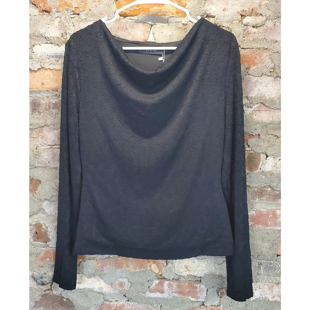 ZESICA Womens Black Long Sleeve Cowl Neck Textured Top L New With Tags