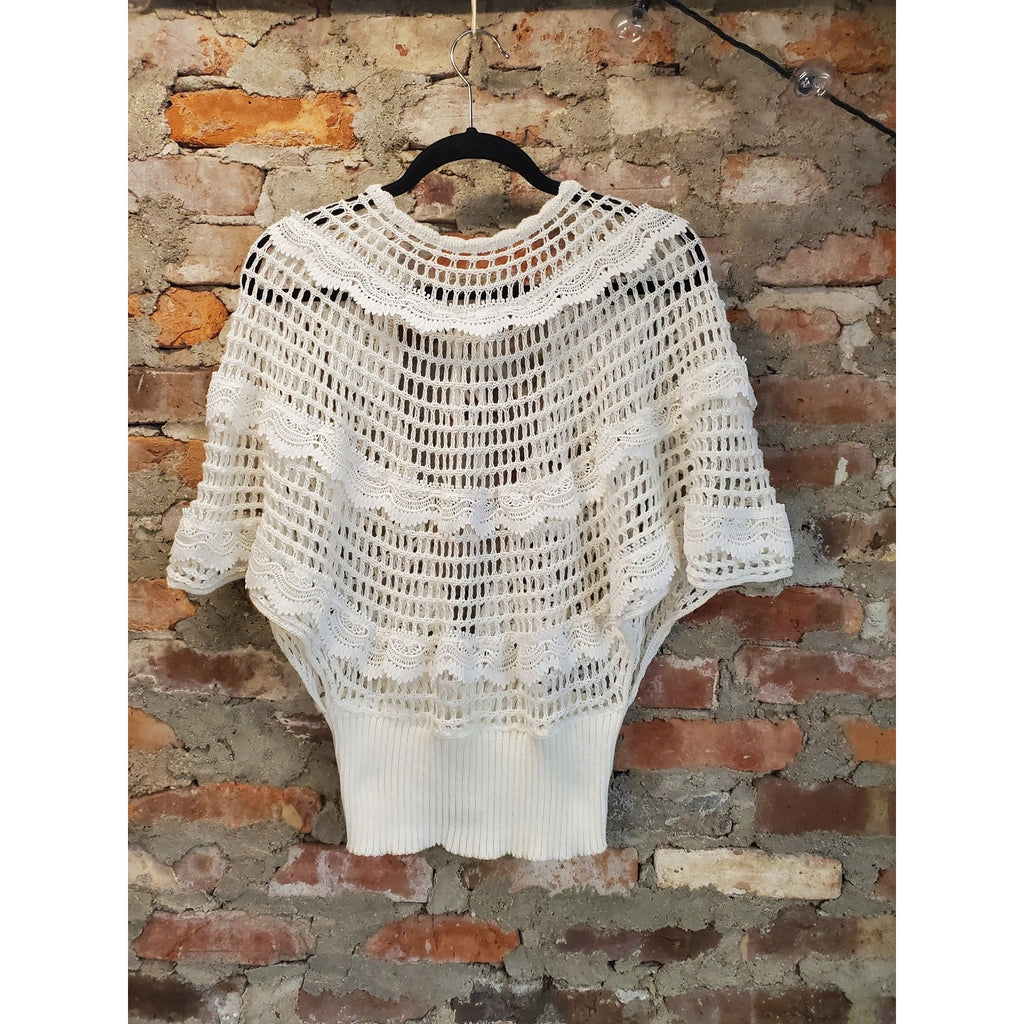 SHEIN Womens Crochet Knit Shrug L Cream Open Front Short Sleeve Ribbed Hem Boho