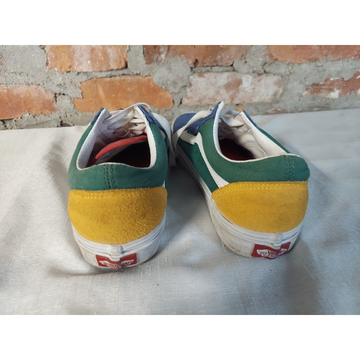 Vans Old Skool Mens 6.5 Womens 8 Blue Green Yellow Multicolor Suede Canvas
