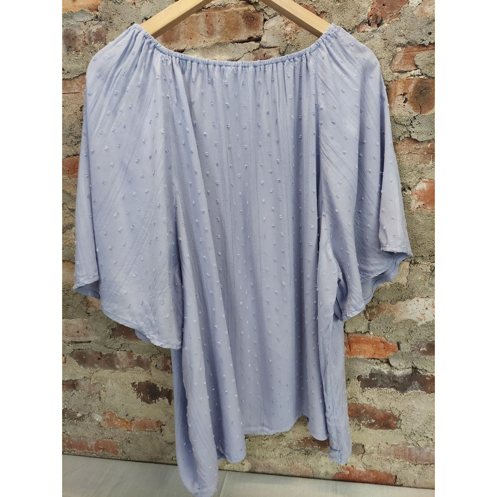 Nine West Jeans Womens Peasant Blouse 2x Light Blue Swiss Dot Flutter Sleeve Top