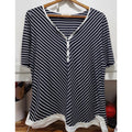 Jones New York Womens Plus Tunic Top Size 1X Navy Blue White Striped Henley