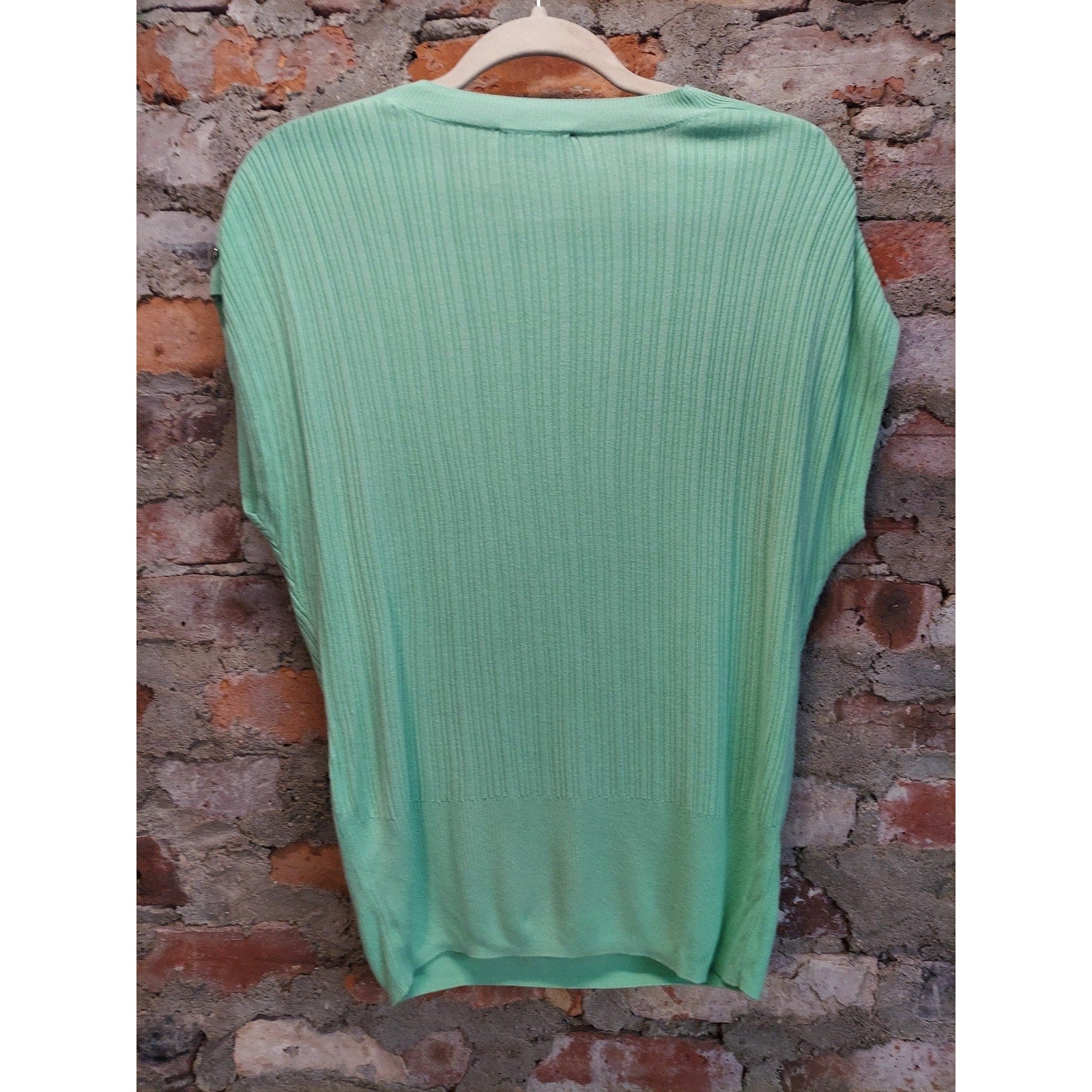 INC Womens Ribbed Knit Top M Mint Green Cap Sleeve Pullover Sweater Shoulder