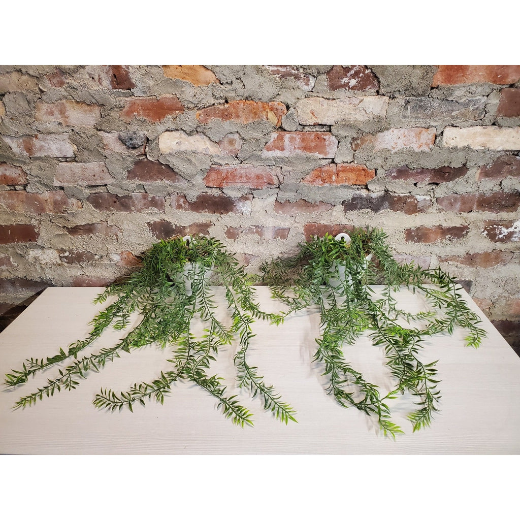 Faux Hanging Plant Set of 2 Trailing Vines Greenery White Pot Indoor Decor