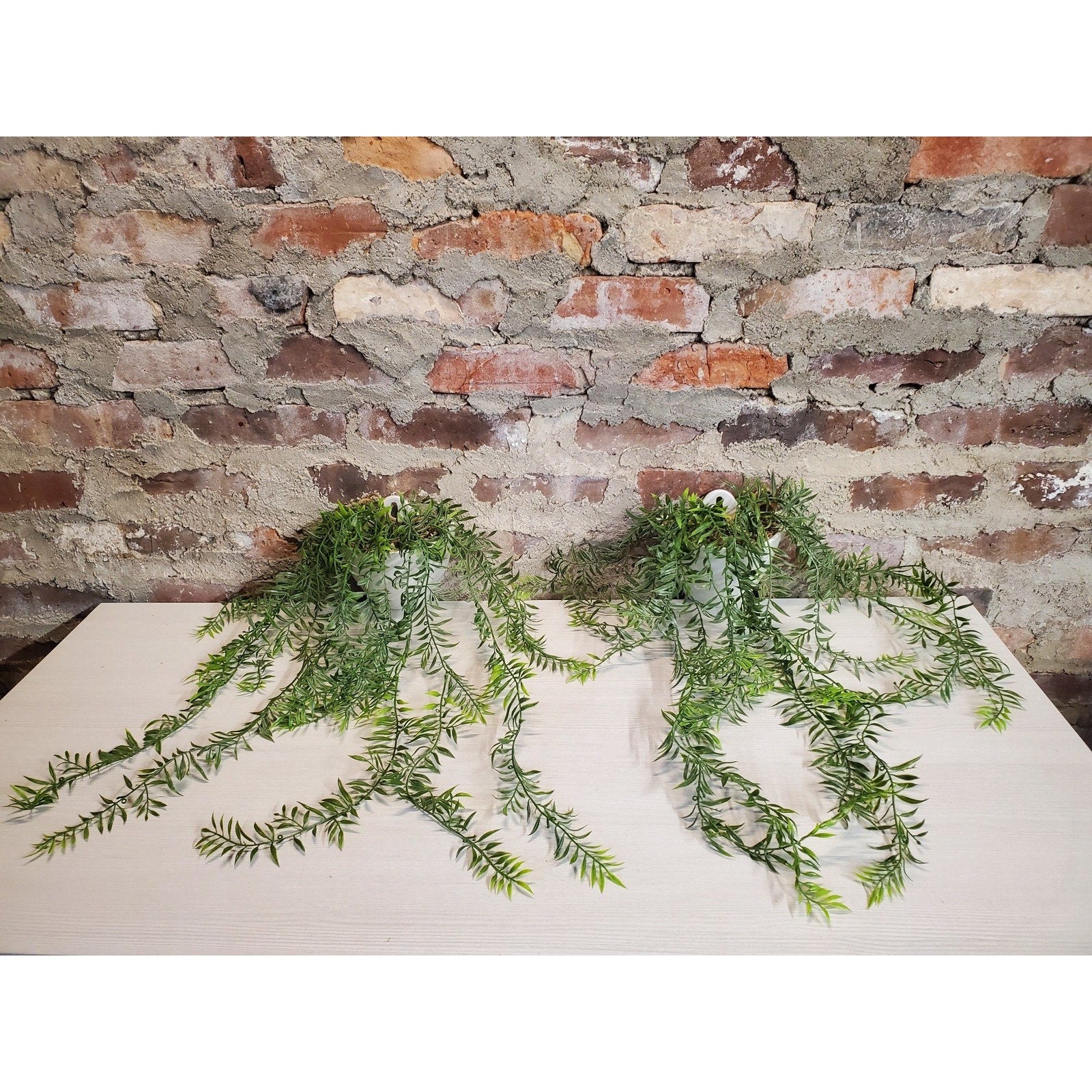 Faux Hanging Plant Set of 2 Trailing Vines Greenery White Pot Indoor Decor