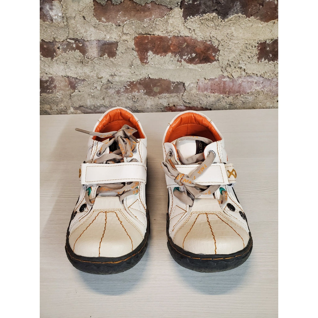 TMA Womens Shoes Sneakers US 6.5 White Orange Leather Low Top Lace Up Casual