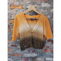 Christine Rotelli Womens Cropped Cardigan M Orange Brown Ombre Sequin V Neck