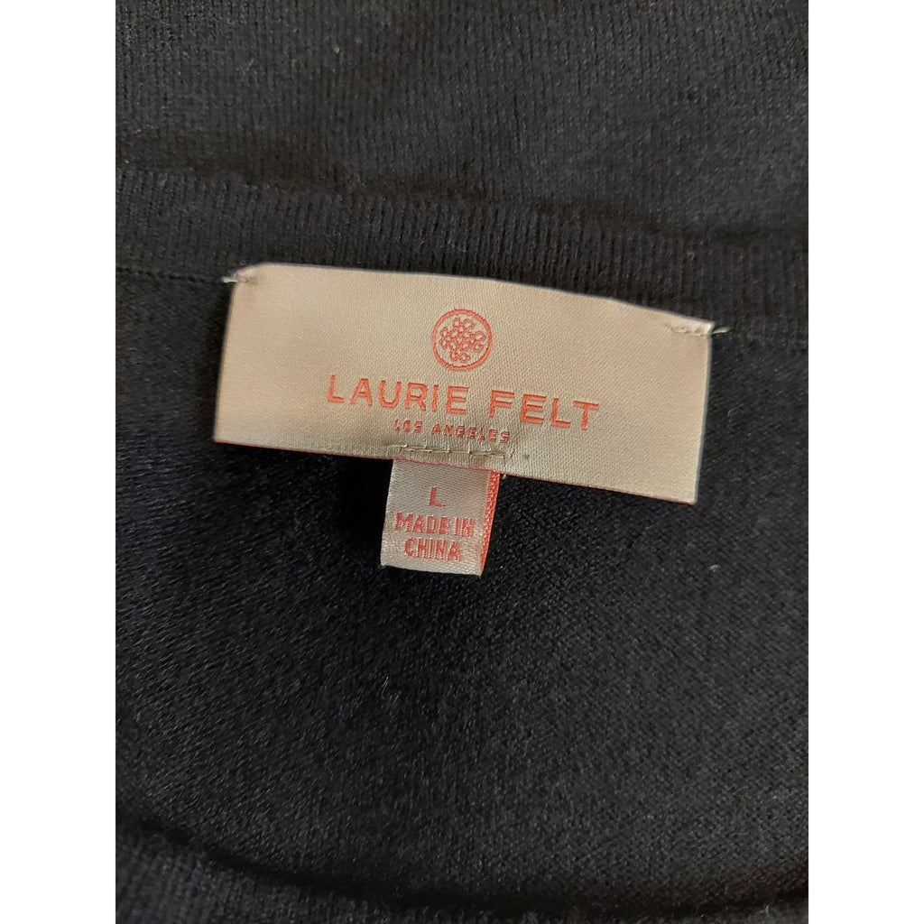 Laurie Felt Womens Black Knit Top L Crew Neck Pullover Short Sleeve