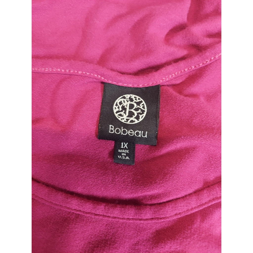 Bobeau Womens 1X Magenta Cold Shoulder Ruffle Sleeve Short Sleeve Top