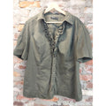 APT. 9 Womens Ruffle Blouse 3X Olive Green Short Sleeve Button Down Cotton