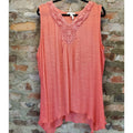SPENSE Womens Plus Size 1X Coral Sleeveless Blouse Lace V-Neck Tunic Top