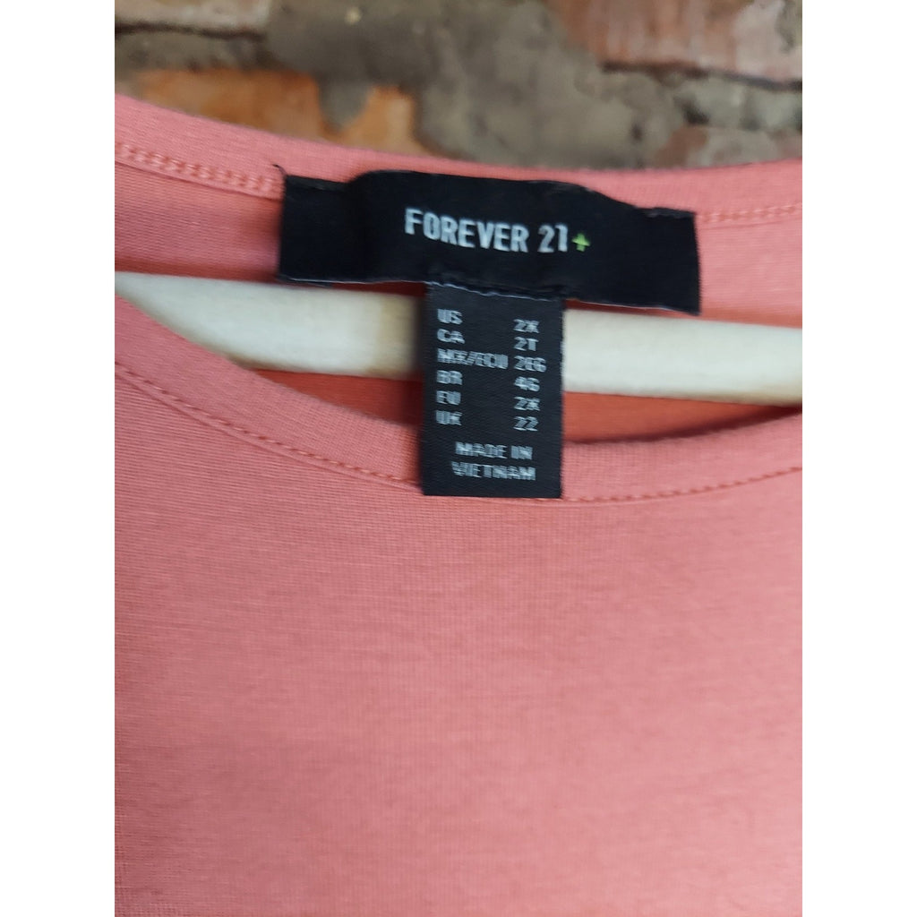 Forever 21+ Womens Plus Size Dress 2X Peach Short Sleeve Lace Up Back