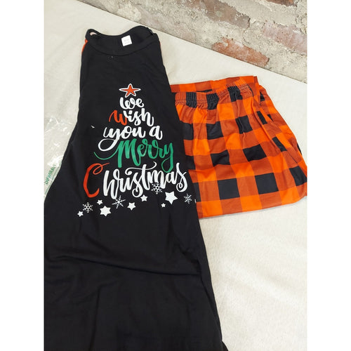 Boys Sz 12 Christmas Pajamas Set Red Black Buffalo Plaid Merry Christmas Graphic