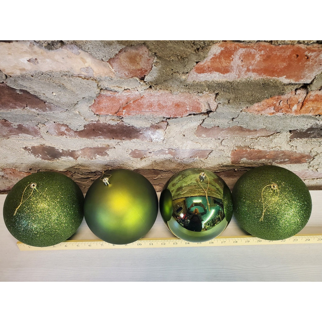 Large Green Christmas Ornaments Holiday Decor Set 4 Glitter Matte Metallic ~7