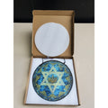 Star of David Menorah Suncatcher Stained Glass Mosaic Art Window Hanging Blue