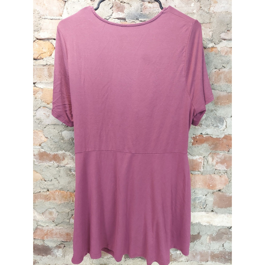 AVOKIN Womens Tunic Top XXLarge Fuchsia V Neck Twist Knot Short Sleeve Rayon