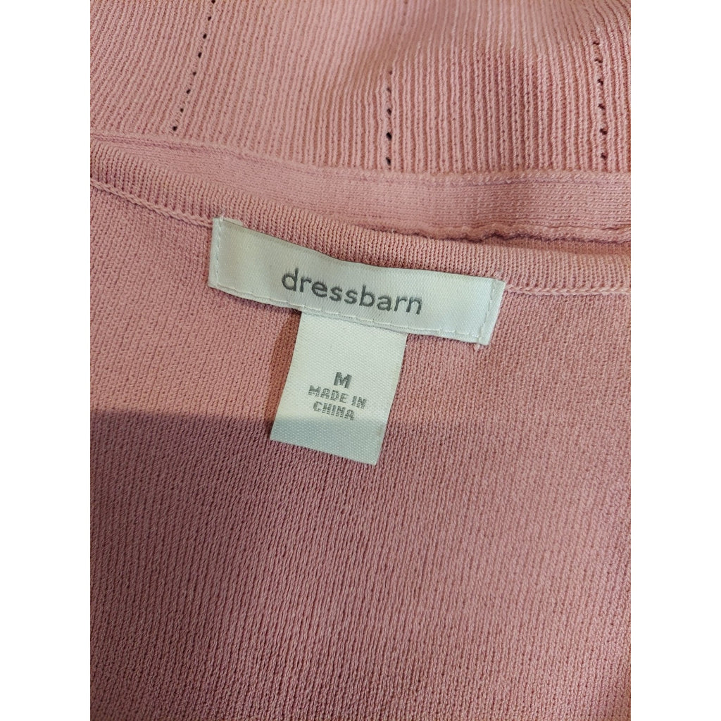Dressbarn Womens Knit Top M Pink Short Sleeve Scoop Neck Tie Waist Ribbed
