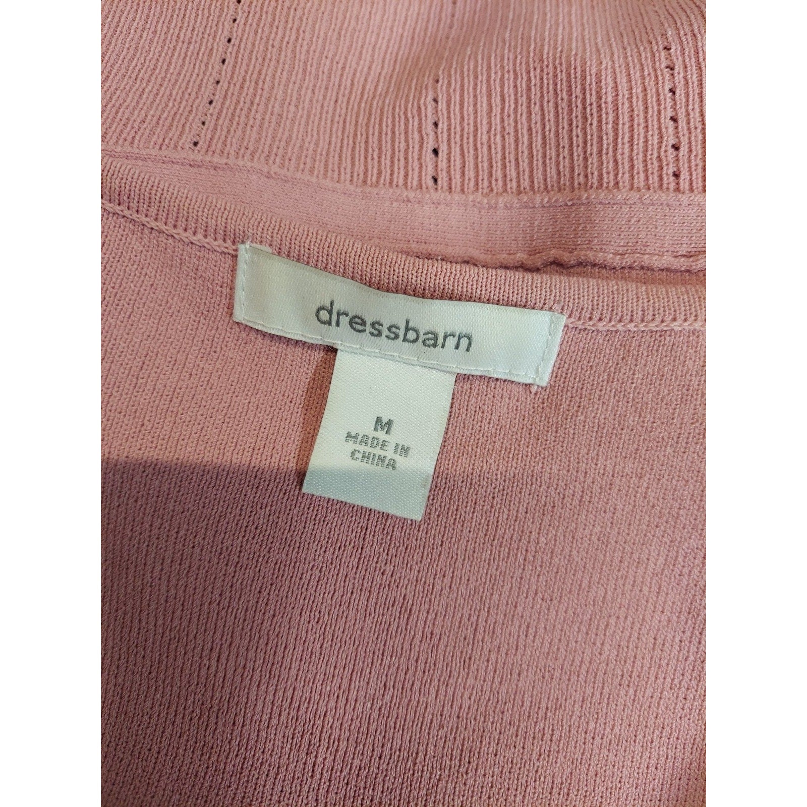 Dressbarn Womens Knit Top M Pink Short Sleeve Scoop Neck Tie Waist Ribbed