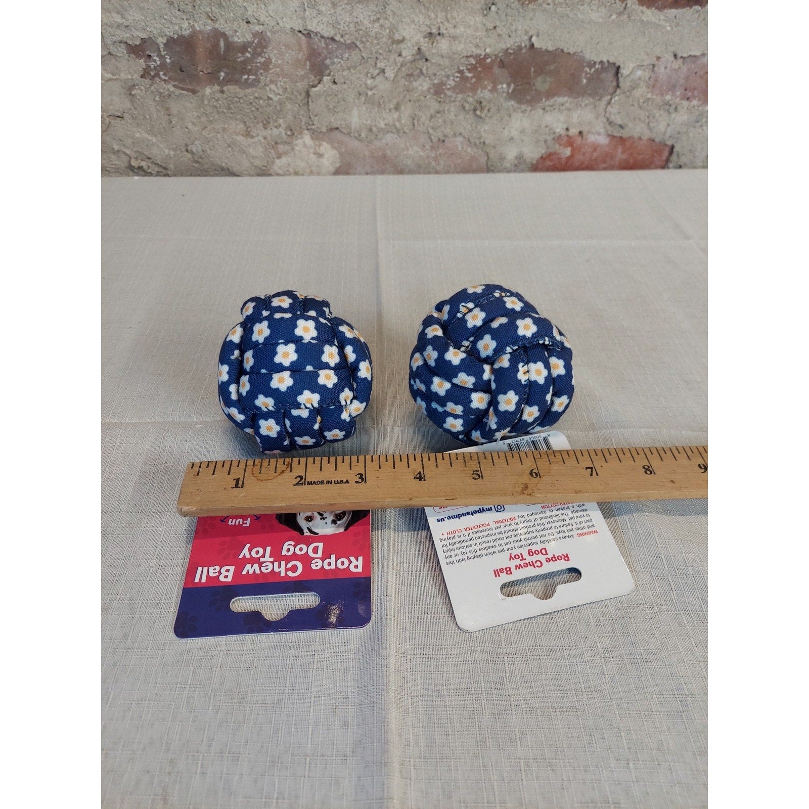 MyPet & Me Rope Chew Ball Dog Toy Blue Daisy Floral Pattern Lot 2