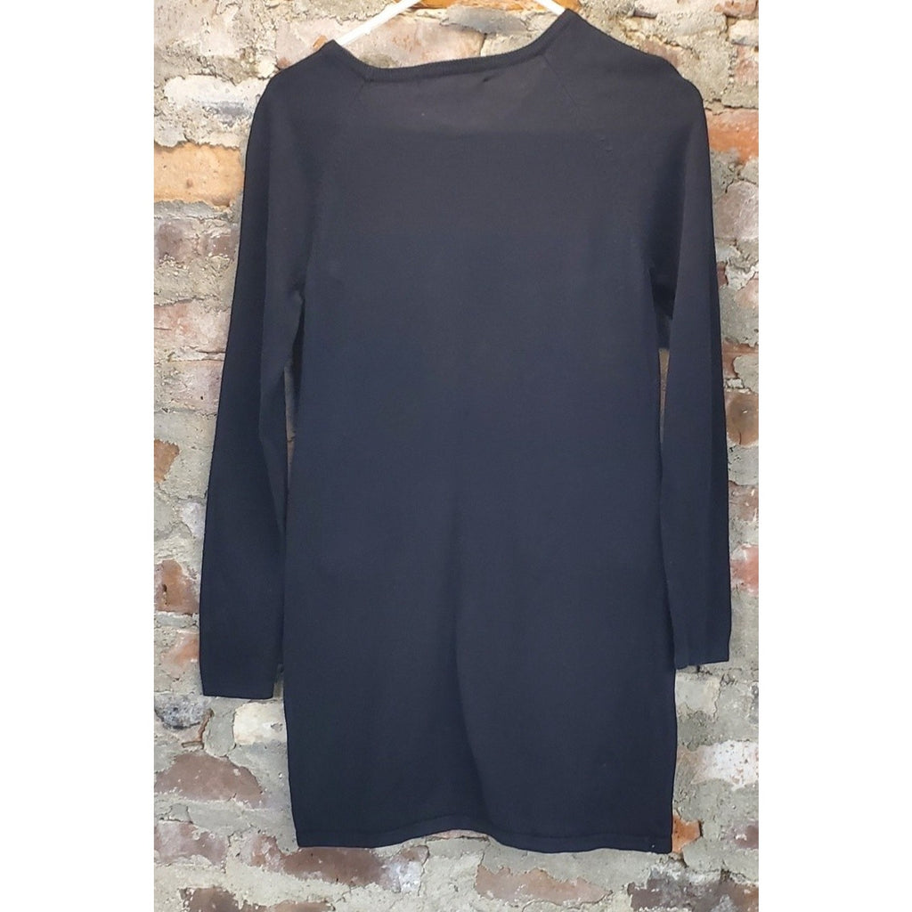 Michael Kors Womens Sweater Dress S Black Long Sleeve Crew Neck Zipper Pockets