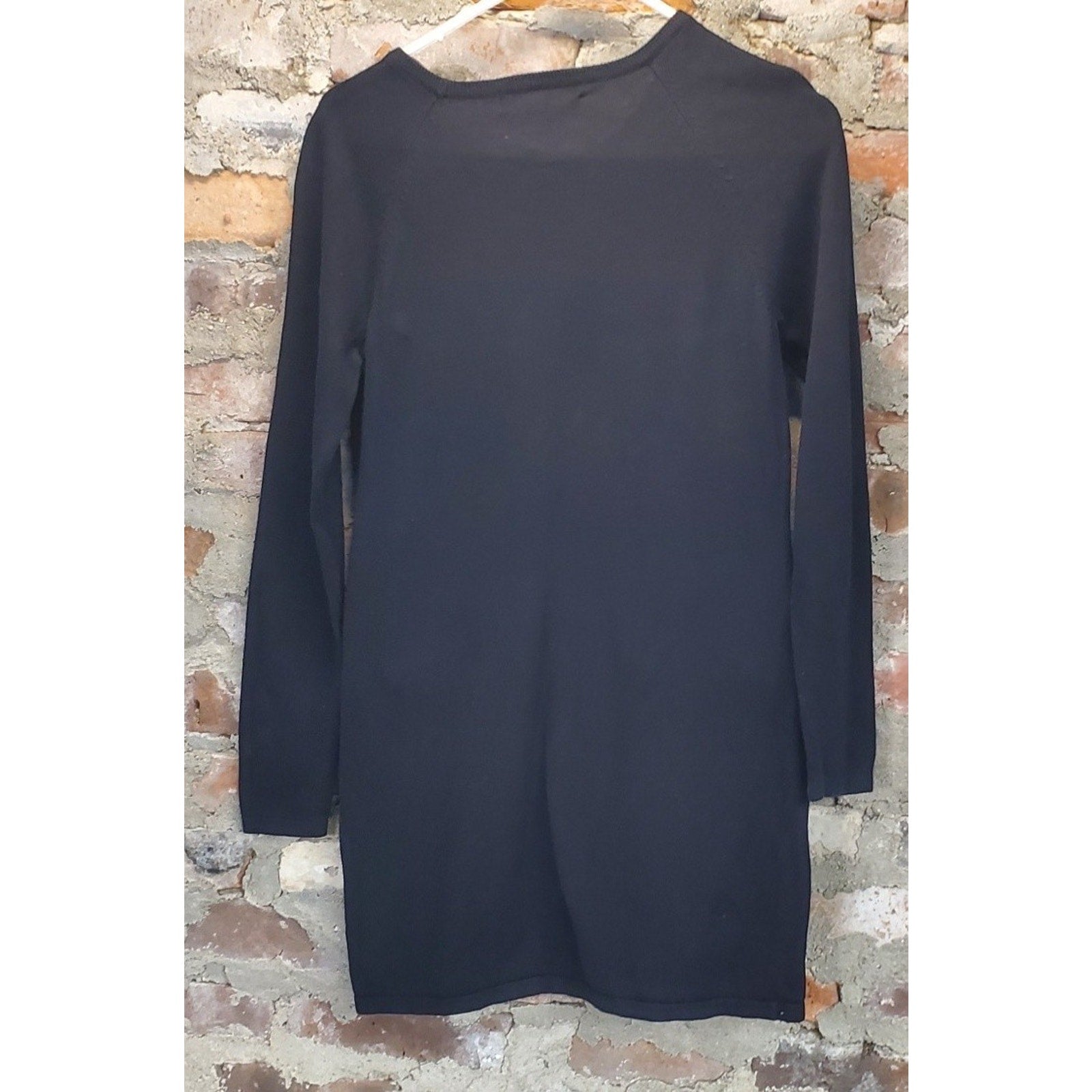 Michael Kors Womens Sweater Dress S Black Long Sleeve Crew Neck Zipper Pockets