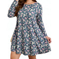 BLANCHES Womens Sz 2x Navy Pink Floral Dress Long Sleeve Pockets New