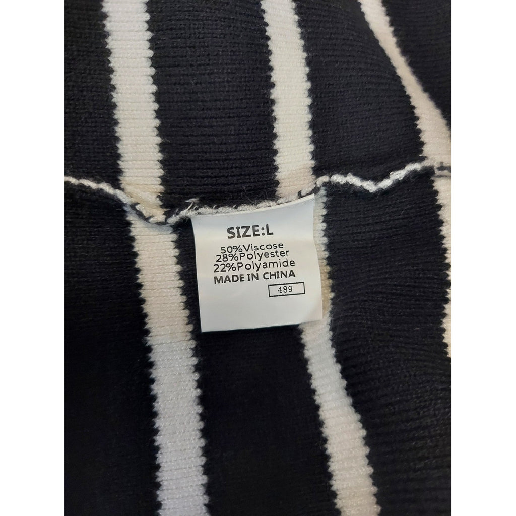 Womens Collared Sweater Black White Striped Pullover Knit Long Sleeve L SOFT