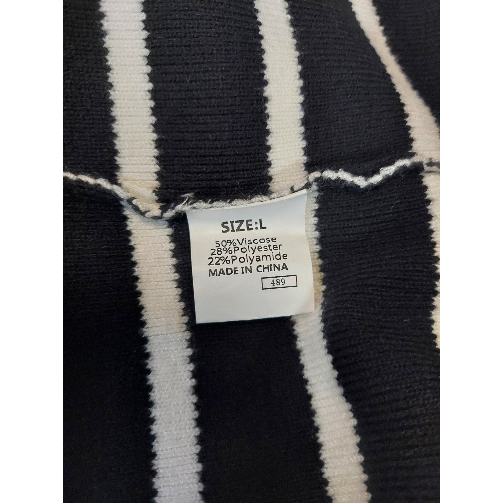 Womens Collared Sweater Black White Striped Pullover Knit Long Sleeve L SOFT