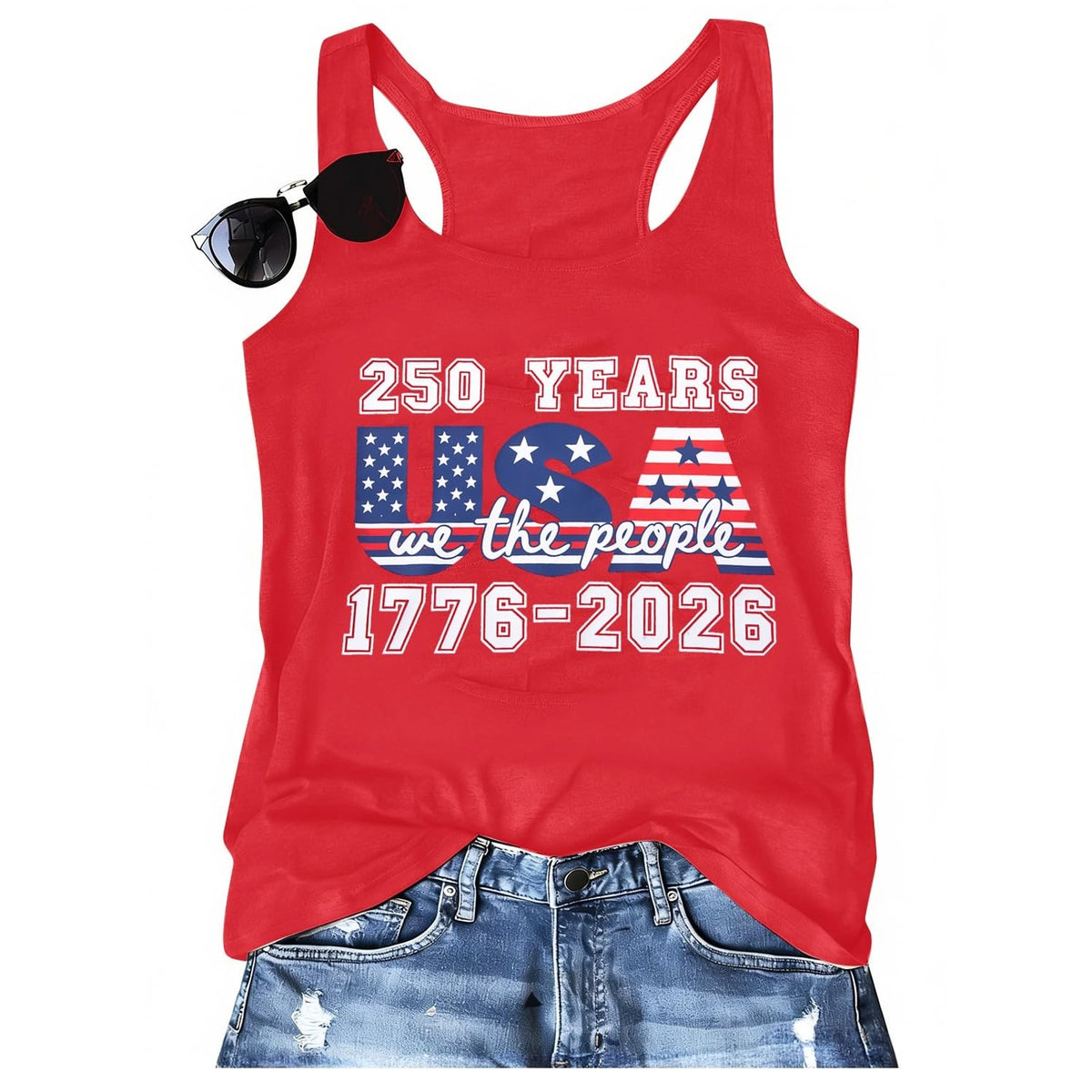 MNLYBABY Womens Tank Top M Red 250 Years USA We The People Patriotic NEW