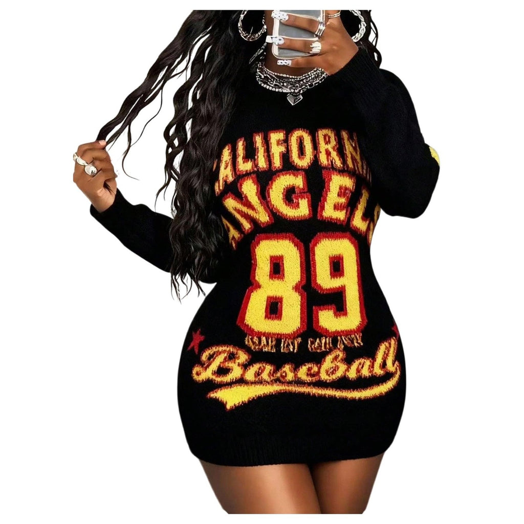 Womens Sweater S Dress Black California Angels 89 West Coast Baseball Tunic Knit