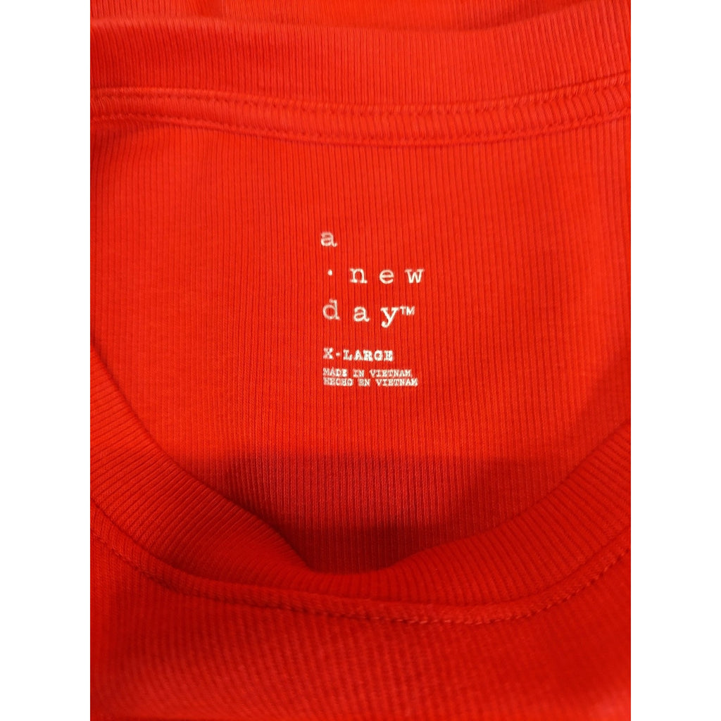 A New Day Womens Long Sleeve Shirt XL Red Ribbed Knit Crew Neck
