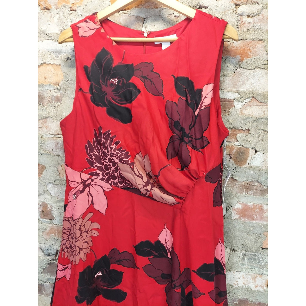 Liz Claiborne Womens Dress 18 Floral Print Red Multicolor Sleeveless
