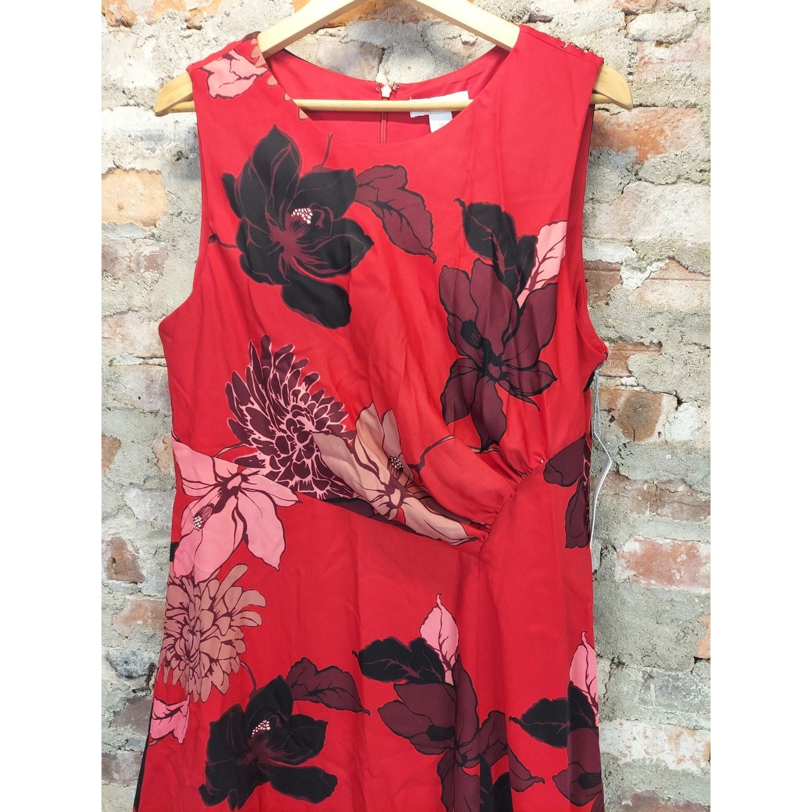 Liz Claiborne Womens Dress 18 Floral Print Red Multicolor Sleeveless