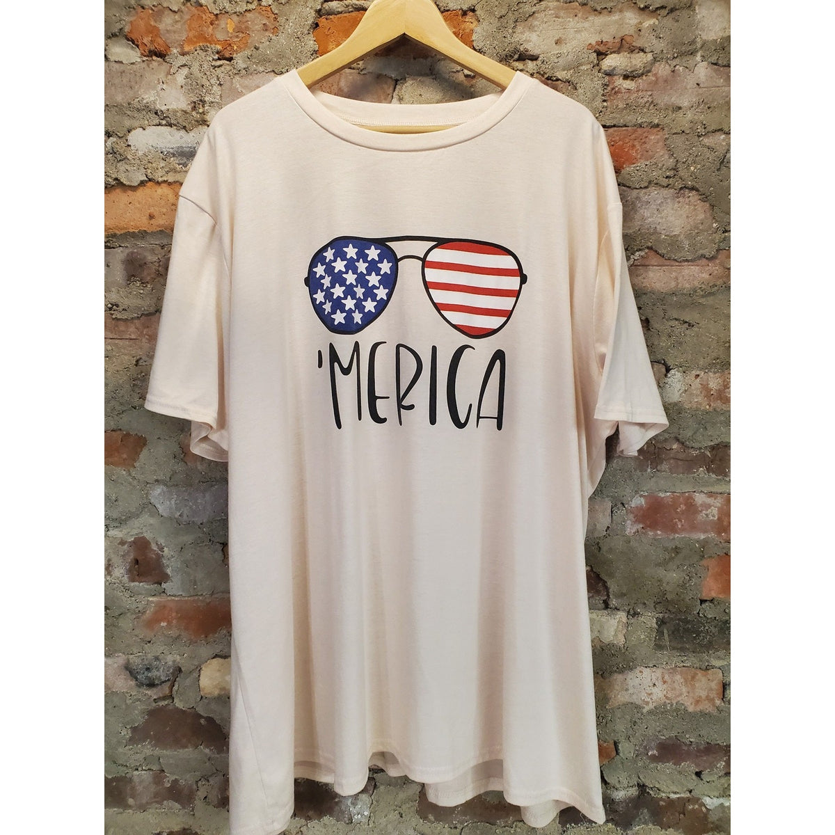 Unisex T Shirt 4XL Cream American Flag Merica Graphic Print Cotton Blend