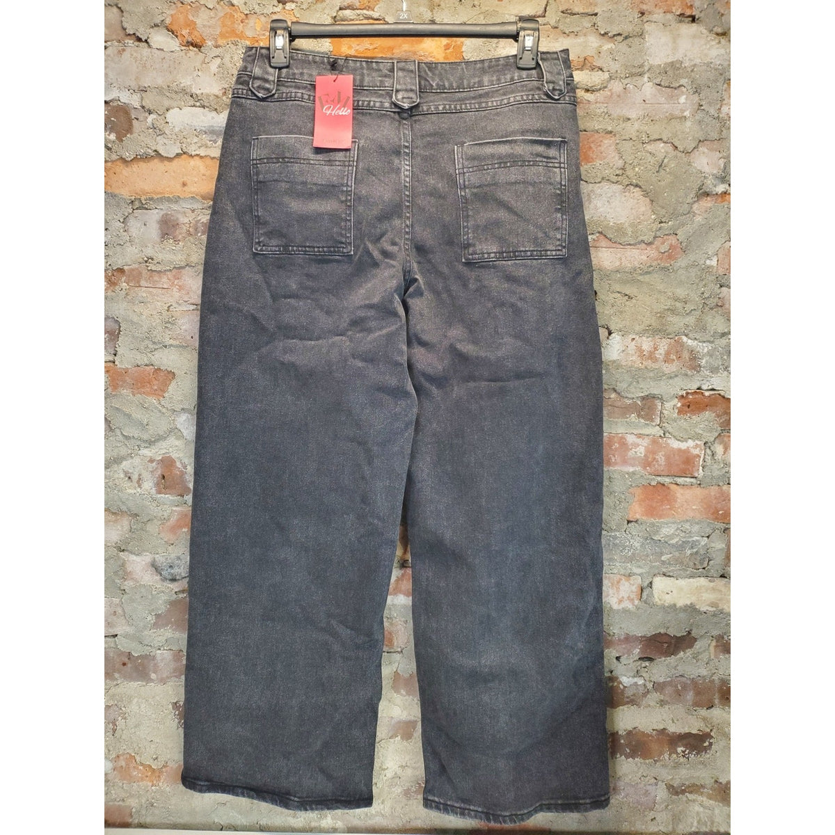 Hottie Womens Wide Leg Jeans L Washed Black High Waist Denim NWT Pants