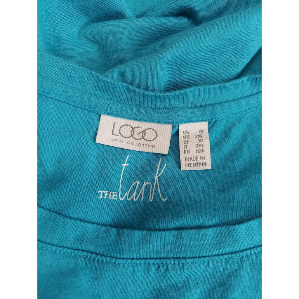 LOGO Lori Goldstein Womens The Tank Top Size 1X Teal Blue Sleeveless