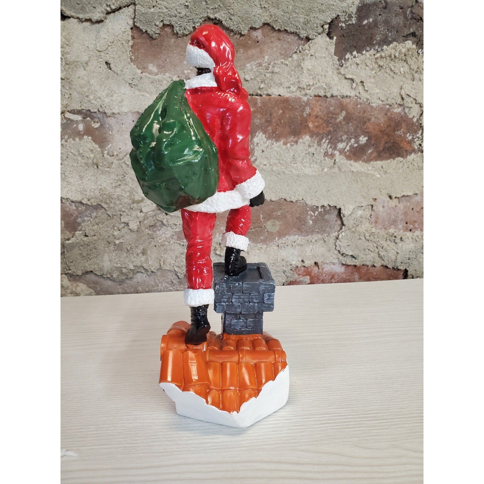 African American Black Santa Claus Figurine On Chimney Christmas Holiday Decor