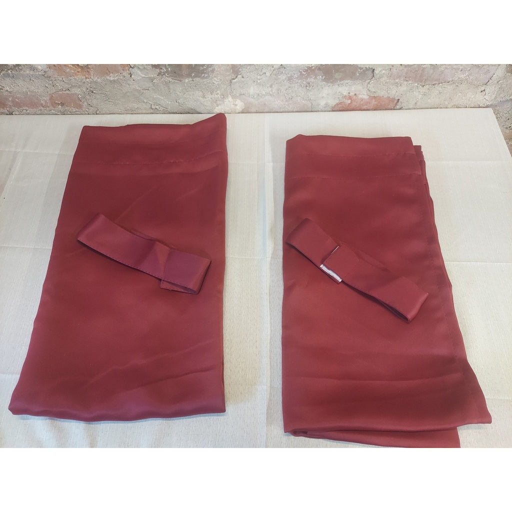 Maroon Curtains Drapes Window Panels Rod Pocket Tie Backs Set 2 Satin Finish