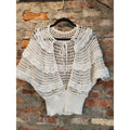SHEIN Womens Crochet Knit Shrug L Cream Open Front Short Sleeve Ribbed Hem Boho